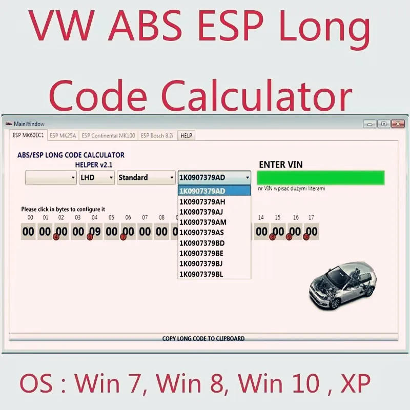 Новейший калькулятор длинного кода для VW ABS ESP, помощник MK60EC1 ABS ESP, программное обеспечение для калькулятора длинного кода + неограниченное включение + установка видео 
Новейший калькулятор длинного кода для VW ABS ESP, помощник MK60EC1 ABS ESP, программное обеспечение для калькулятора длинного кода + неограниченное включение + установка видео