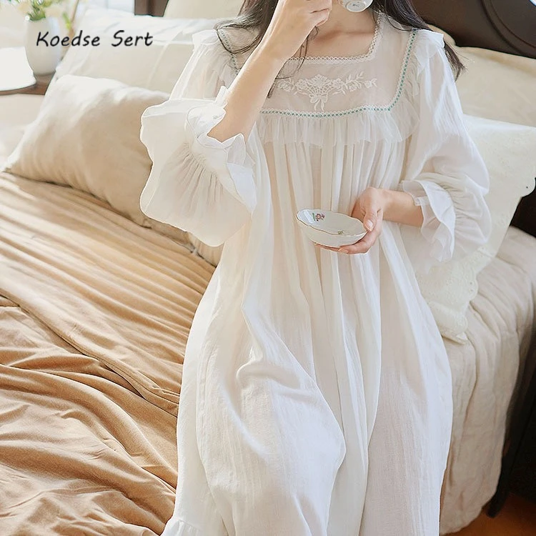 French lace princess style pure cotton long nightgown for spring and summer court style sweet white long sleeved sleepwear women
French lace princess style pure cotton long nightgown for spring and summer court style sweet white long sleeved sleepwear women