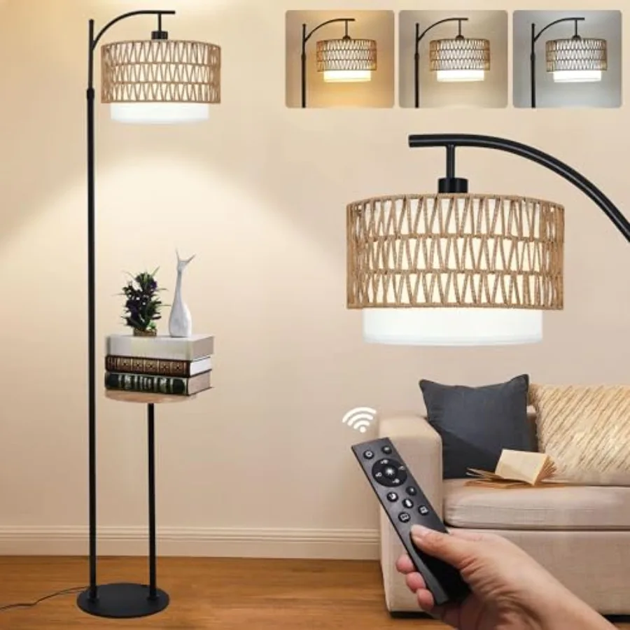 Arc Floor Lamp with Table and Shelves, Rattan Boho Floor Lamp with Remote Control, Rustic Floor Lamps for Bedroom Wicker Standi
Arc Floor Lamp with Table and Shelves, Rattan Boho Floor Lamp with Remote Control, Rustic Floor Lamps for Bedroom Wicker Standi