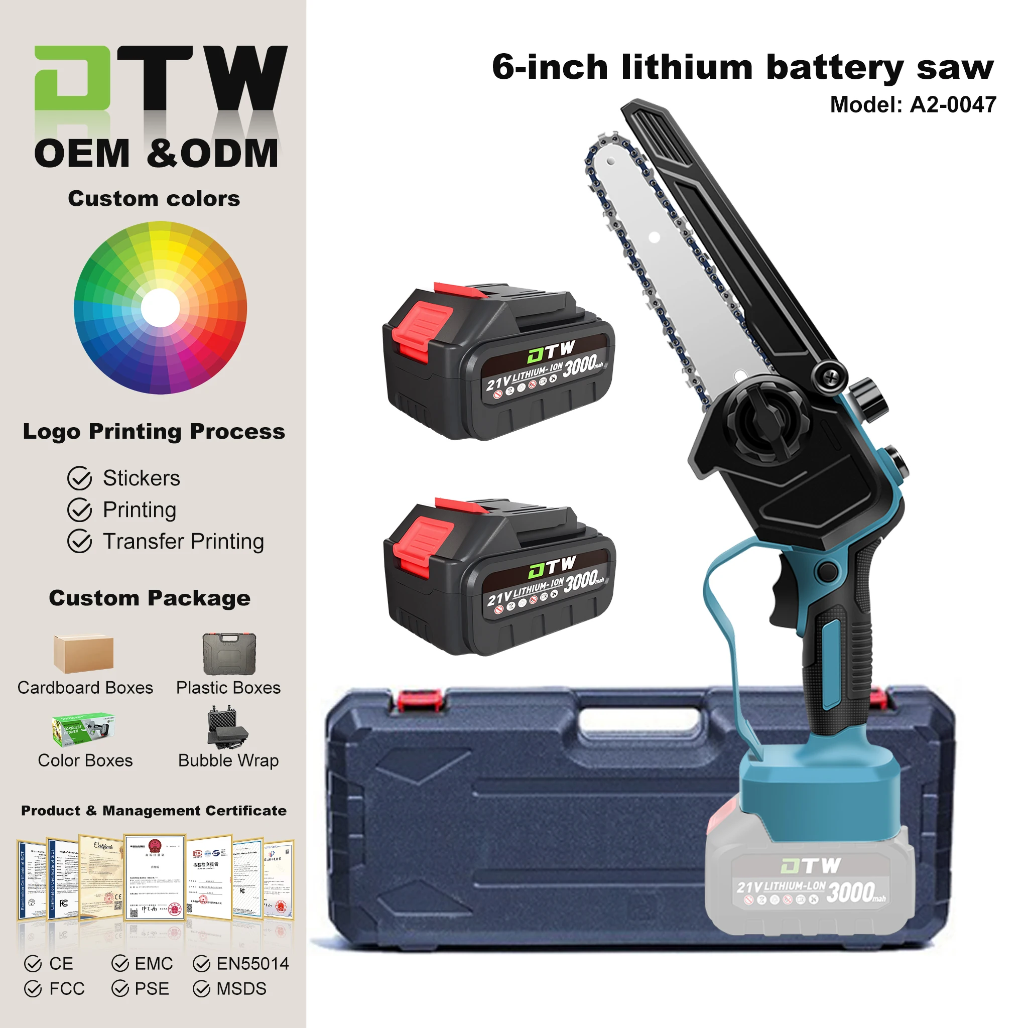 DTWA2-0047 High Power Brushless Electric Chainsaw Rechargeable Lithium Ion Woodworking Handheld Cordless Lithium Battery Chainsa
DTWA2-0047 High Power Brushless Electric Chainsaw Rechargeable Lithium Ion Woodworking Handheld Cordless Lithium Battery Chainsa