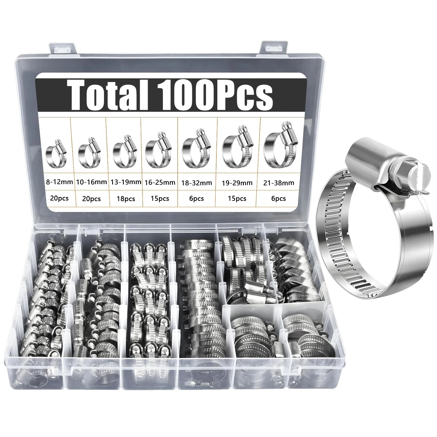 100PCS Stainless Steel Hose Clamp Assortment Kit,Adjustable Metal Fuel Line Hose Clamps with Screwdriver for Automotive Plumbing
100PCS Stainless Steel Hose Clamp Assortment Kit,Adjustable Metal Fuel Line Hose Clamps with Screwdriver for Automotive Plumbing