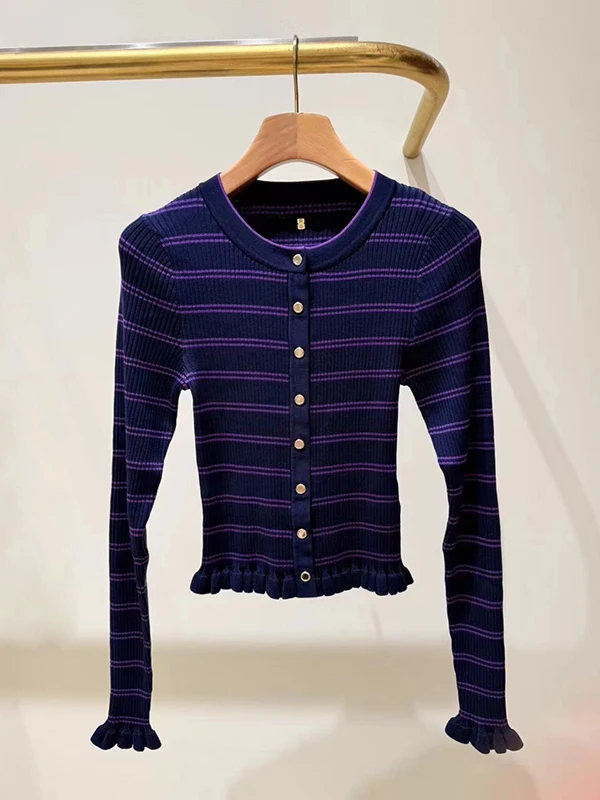 Fashionable Stripe Knitted Single Button Cardigan New Arrival Early Autumn French Style Slim Fit Color Block Women's Sweater
Fashionable Stripe Knitted Single Button Cardigan New Arrival Early Autumn French Style Slim Fit Color Block Women's Sweater