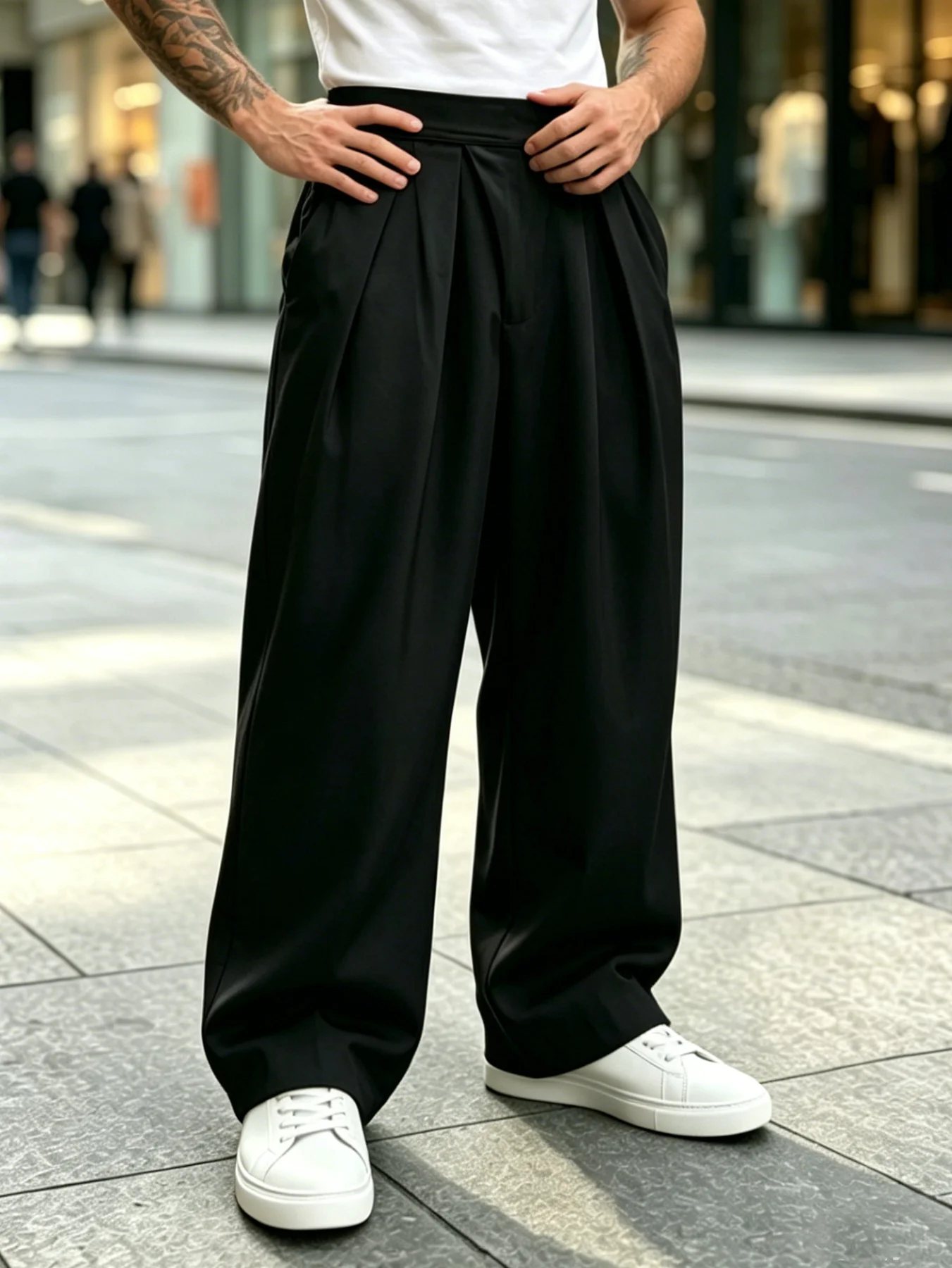 Luxury Double Pleat Black Wide Leg Dress Pants for Men, High Waist Draping Loose Straight Floor-Length Business Casual Trousers
Luxury Double Pleat Black Wide Leg Dress Pants for Men, High Waist Draping Loose Straight Floor-Length Business Casual Trousers
