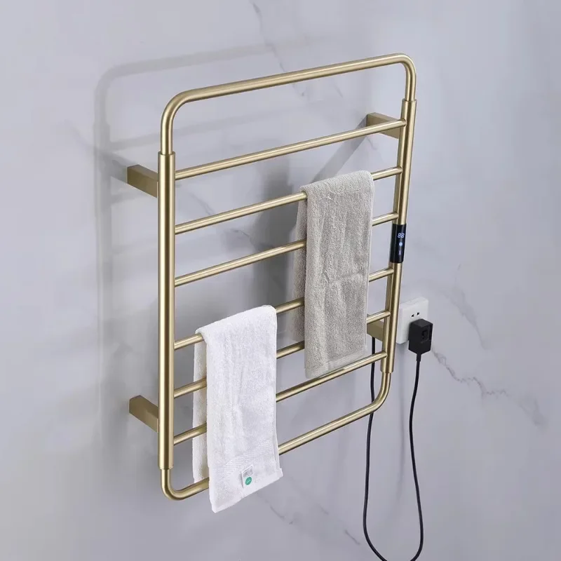 Factory Direct Sales Brushed Gold Heated SS304 Smart Towel Rack Dryer Wall Towel Rack for Hotels
Factory Direct Sales Brushed Gold Heated SS304 Smart Towel Rack Dryer Wall Towel Rack for Hotels