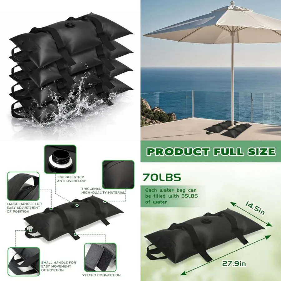 Umbrella Base Water Weight Set of 4, Patio Fillable Water Bags for Weight, Heavy Duty Furniture Outdoor Weights to Hold Down Um
Umbrella Base Water Weight Set of 4, Patio Fillable Water Bags for Weight, Heavy Duty Furniture Outdoor Weights to Hold Down Um