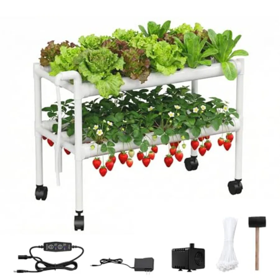 Hydroponics Growing System Kit with Wheels 54 Plant Sites Gardening Aquaponics Tower 2-Tier Food-Grade PVC-U Pipes Water Pump T
Hydroponics Growing System Kit with Wheels 54 Plant Sites Gardening Aquaponics Tower 2-Tier Food-Grade PVC-U Pipes Water Pump T
