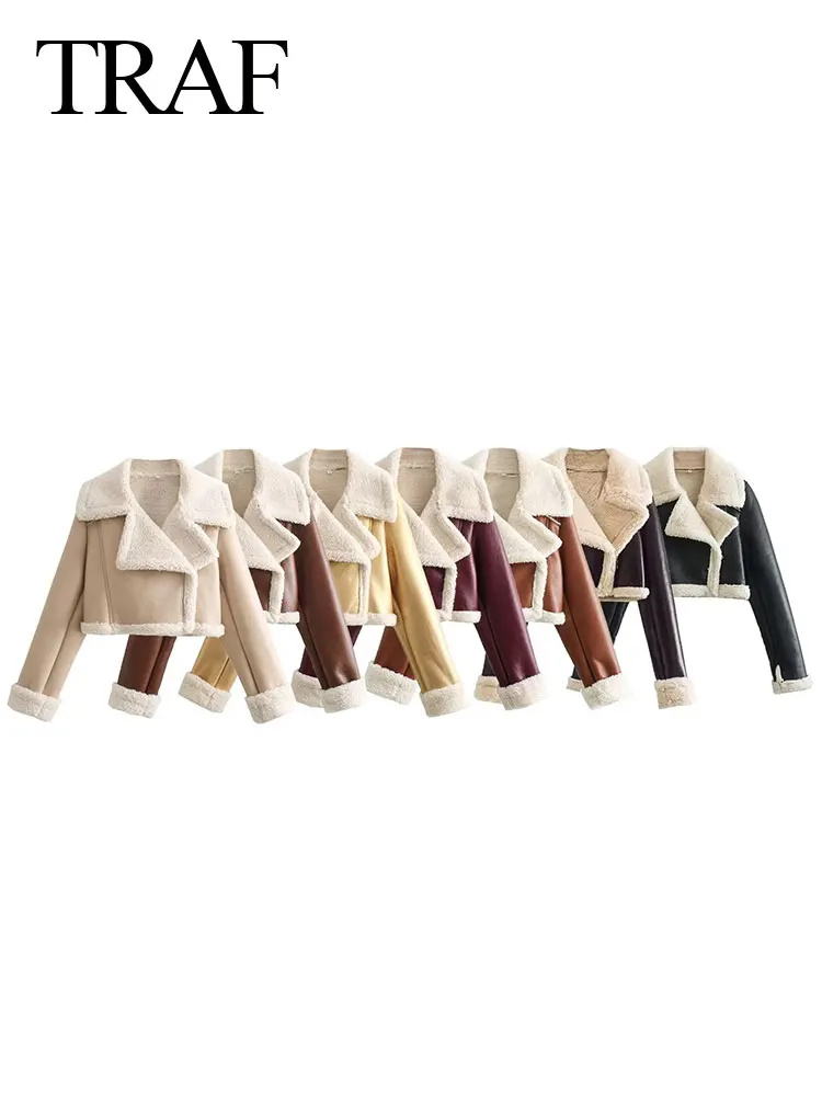TRAF Women Winter Thick Lambswool Coat Solid Vintage Warm Lapel Front Zipper Long Sleeve Jackets Female Outerwear Coats
TRAF Women Winter Thick Lambswool Coat Solid Vintage Warm Lapel Front Zipper Long Sleeve Jackets Female Outerwear Coats