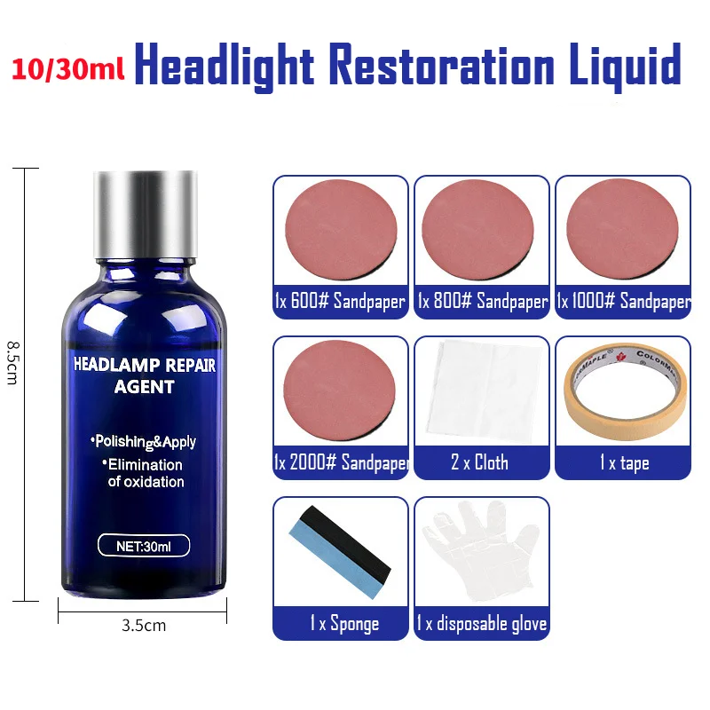 10/30ml Car Headlight Restoration Liquid Set Car Lamp Yellowing Oxidation Blur Scratch Restoration Polish Repair Tool
10/30ml Car Headlight Restoration Liquid Set Car Lamp Yellowing Oxidation Blur Scratch Restoration Polish Repair Tool