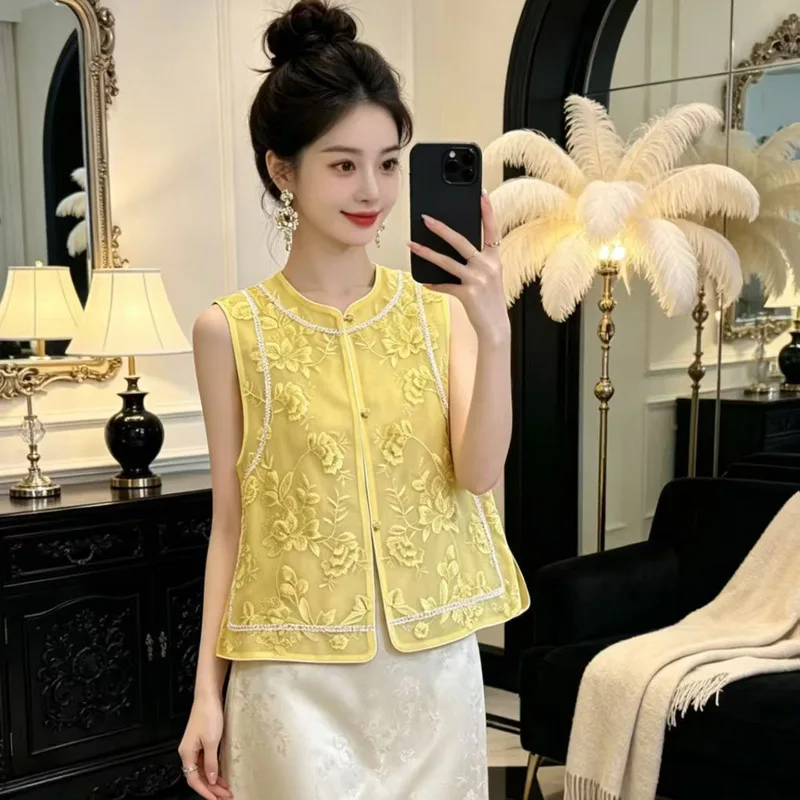 high-end Spring And Summer Silk Vest New Fashion O-Neck Women's Chinese Style Flowers Embroidered Vest S-XXL
high-end Spring And Summer Silk Vest New Fashion O-Neck Women's Chinese Style Flowers Embroidered Vest S-XXL