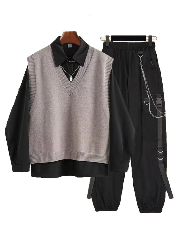 2023 New Spring Autumn 3 Piece Set Women Streetwear Knitted Vest+Long Sleeve Shirt+Harajuku BF Loose Cargo Pants Women
2023 New Spring Autumn 3 Piece Set Women Streetwear Knitted Vest+Long Sleeve Shirt+Harajuku BF Loose Cargo Pants Women