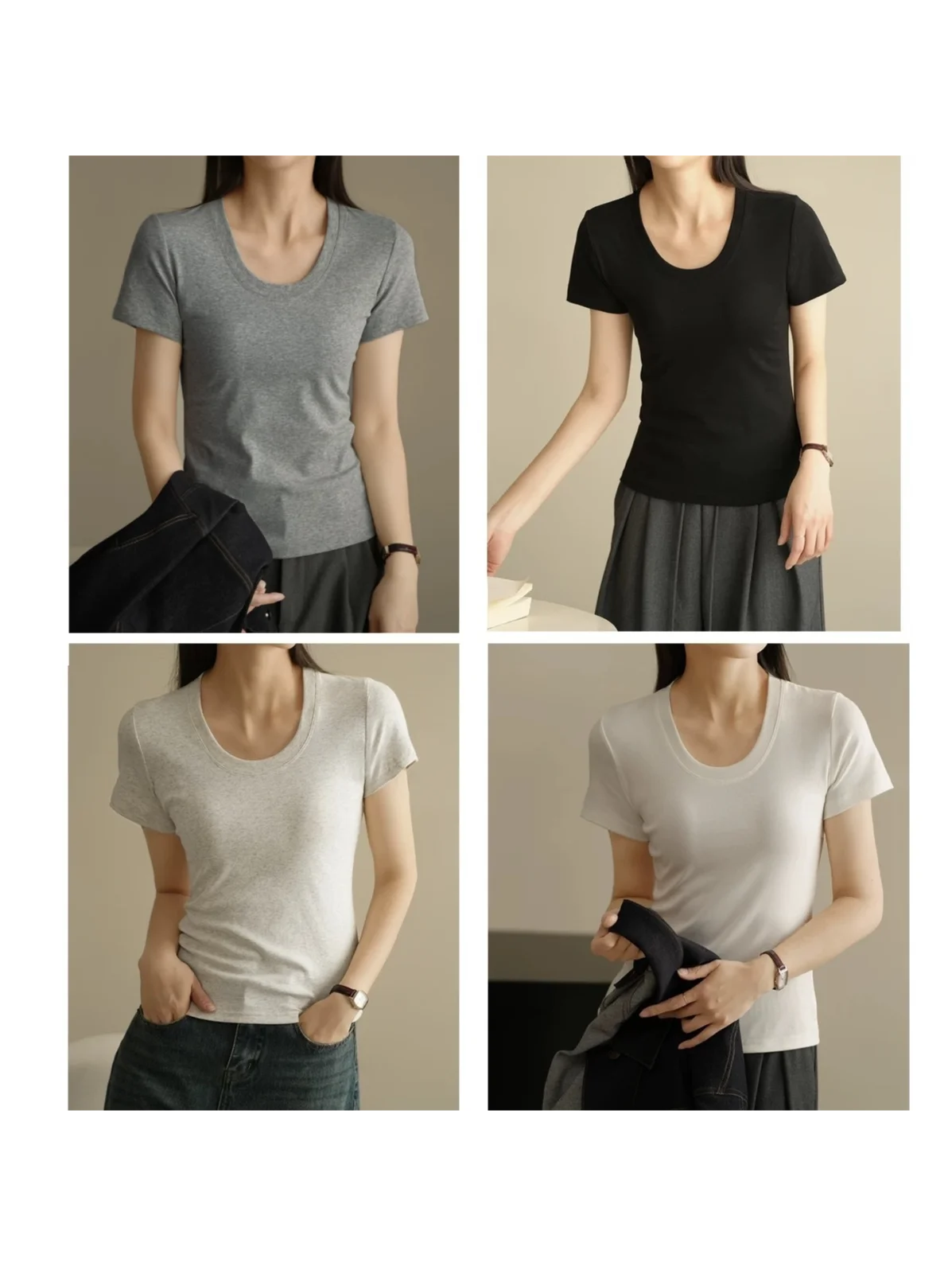 Slim Fit Short Sleeve U-Neck T-Shirt Women's Cotton 95% Elastic Fiber Casual Wear Commute Style plus Size Slimming Top
Slim Fit Short Sleeve U-Neck T-Shirt Women's Cotton 95% Elastic Fiber Casual Wear Commute Style plus Size Slimming Top