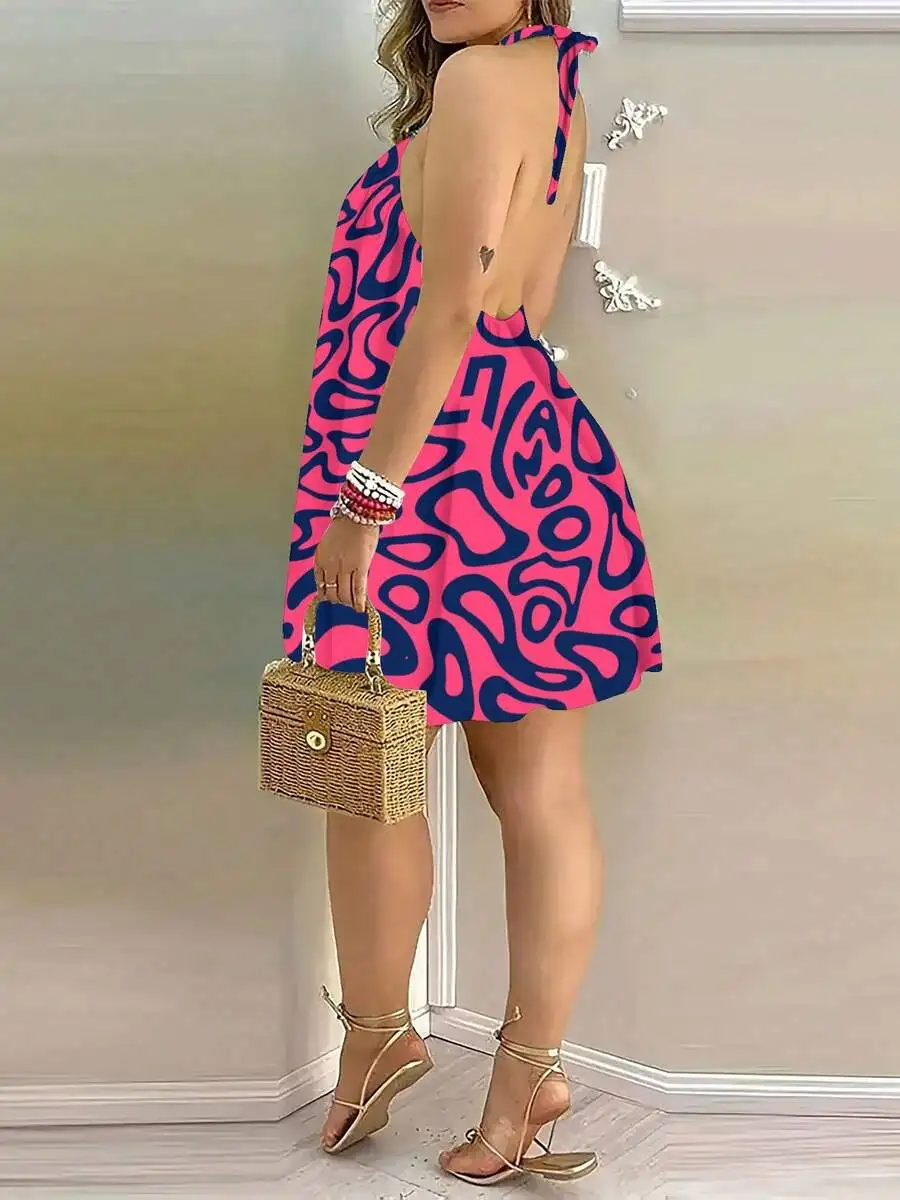 Women Backless Halter Dress Abstract Swirl Pink Blue Casual Loose Knitted Vacation Streetwear
Women Backless Halter Dress Abstract Swirl Pink Blue Casual Loose Knitted Vacation Streetwear