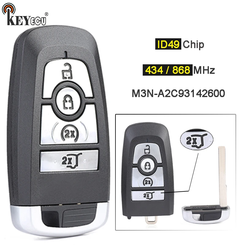 KEYECU 434 / 868MHz ID49 Chip M3N-A2C93142600 4 Button для Ford Edge Explorer Mustang Ranger 2017-2020
KEYECU 434 / 868MHz ID49 Chip M3N-A2C93142600 4 Button для Ford Edge Explorer Mustang Ranger 2017-2020