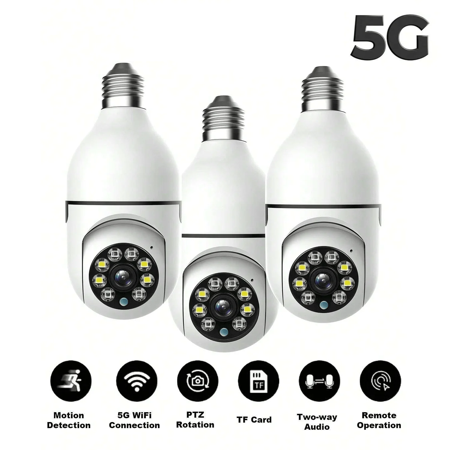 1PC 8MP 5MP HD 1080P, Dual-Band 2.4G+5GWIFI And 2.4GWIFI Optional Configuration HD E27 Light Bulb Base Camera Outdoor Indoor Sec
1PC 8MP 5MP HD 1080P, Dual-Band 2.4G+5GWIFI And 2.4GWIFI Optional Configuration HD E27 Light Bulb Base Camera Outdoor Indoor Sec