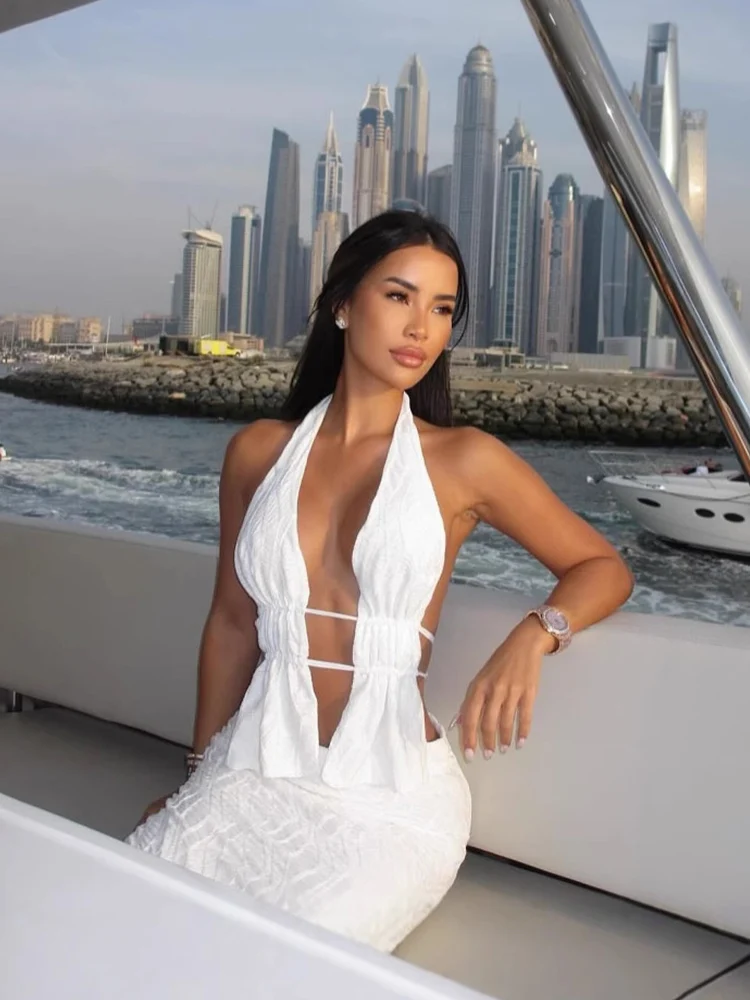 Cow Milk Silk Sexy 2 Piece Sets Female Summer Ruffles Bandage Halter Tops+Low Waist Long Skirts Beach Vacation Matching Suits
Cow Milk Silk Sexy 2 Piece Sets Female Summer Ruffles Bandage Halter Tops+Low Waist Long Skirts Beach Vacation Matching Suits