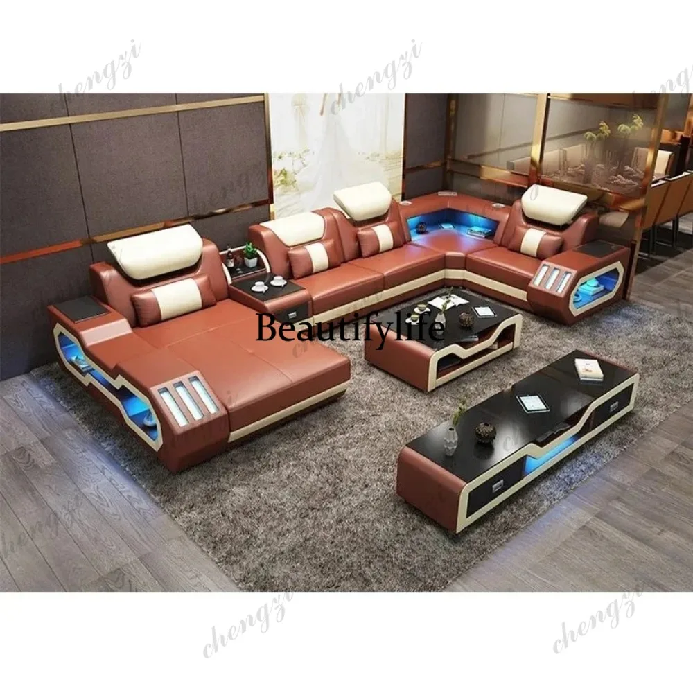 LED Lighted Sofa Set with Recliner, Speaker USB Ports | Genuine Leather Sectional Couch with Console & Adjustable Headrests
LED Lighted Sofa Set with Recliner, Speaker USB Ports | Genuine Leather Sectional Couch with Console & Adjustable Headrests