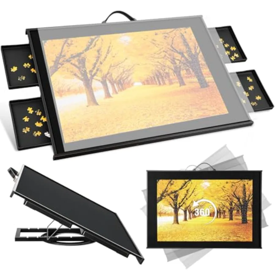 All-Metal 0 Pieces Tilting Rotating Puzzle Board with 4 Drawers and Cover, 34.84"x24.21" Work Dimensions, Portable Jigsaw Puzzl
All-Metal 0 Pieces Tilting Rotating Puzzle Board with 4 Drawers and Cover, 34.84"x24.21" Work Dimensions, Portable Jigsaw Puzzl