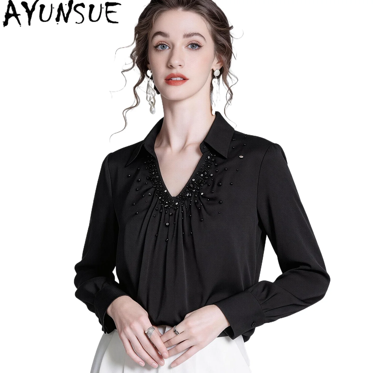 AYUNSUE 95% Mulberry Silk Blouse Women Spring Autumn Clothes High-end Elegant Womens Tops French New Pullover Блузка Женская
AYUNSUE 95% Mulberry Silk Blouse Women Spring Autumn Clothes High-end Elegant Womens Tops French New Pullover Блузка Женская
