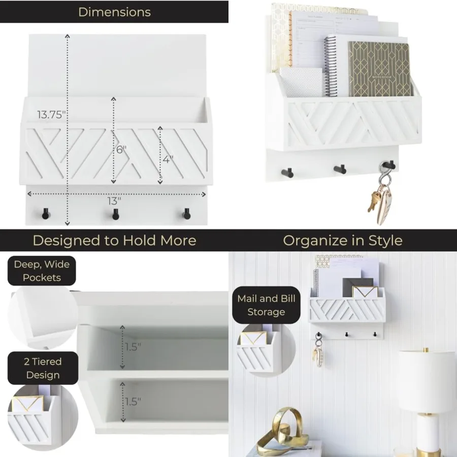 Wall Mount Key Holder with Mail Organizer Wooden Command Center with 3 Hooks and 2-Tier Letter Pockets Entryway Mail Sorter and
Wall Mount Key Holder with Mail Organizer Wooden Command Center with 3 Hooks and 2-Tier Letter Pockets Entryway Mail Sorter and