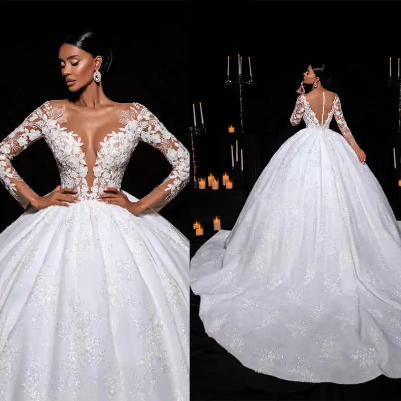 Elegant Ball Gown Wedding Dresses Sexy V Neck Lace Applique Pleat Bride Gowns Illusion Beading Tiered Customized Bridal Dresses
Elegant Ball Gown Wedding Dresses Sexy V Neck Lace Applique Pleat Bride Gowns Illusion Beading Tiered Customized Bridal Dresses