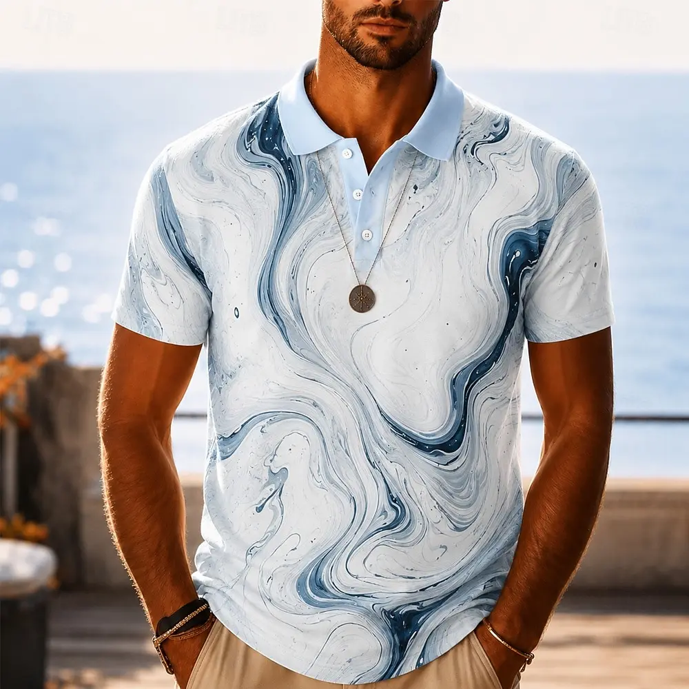 Men's Spring Summer Casual Polo Shirt, Blue & White Marble Swirl Print Tops for Daily Street Holiday Dating & Leisure Outfit
Men's Spring Summer Casual Polo Shirt, Blue & White Marble Swirl Print Tops for Daily Street Holiday Dating & Leisure Outfit