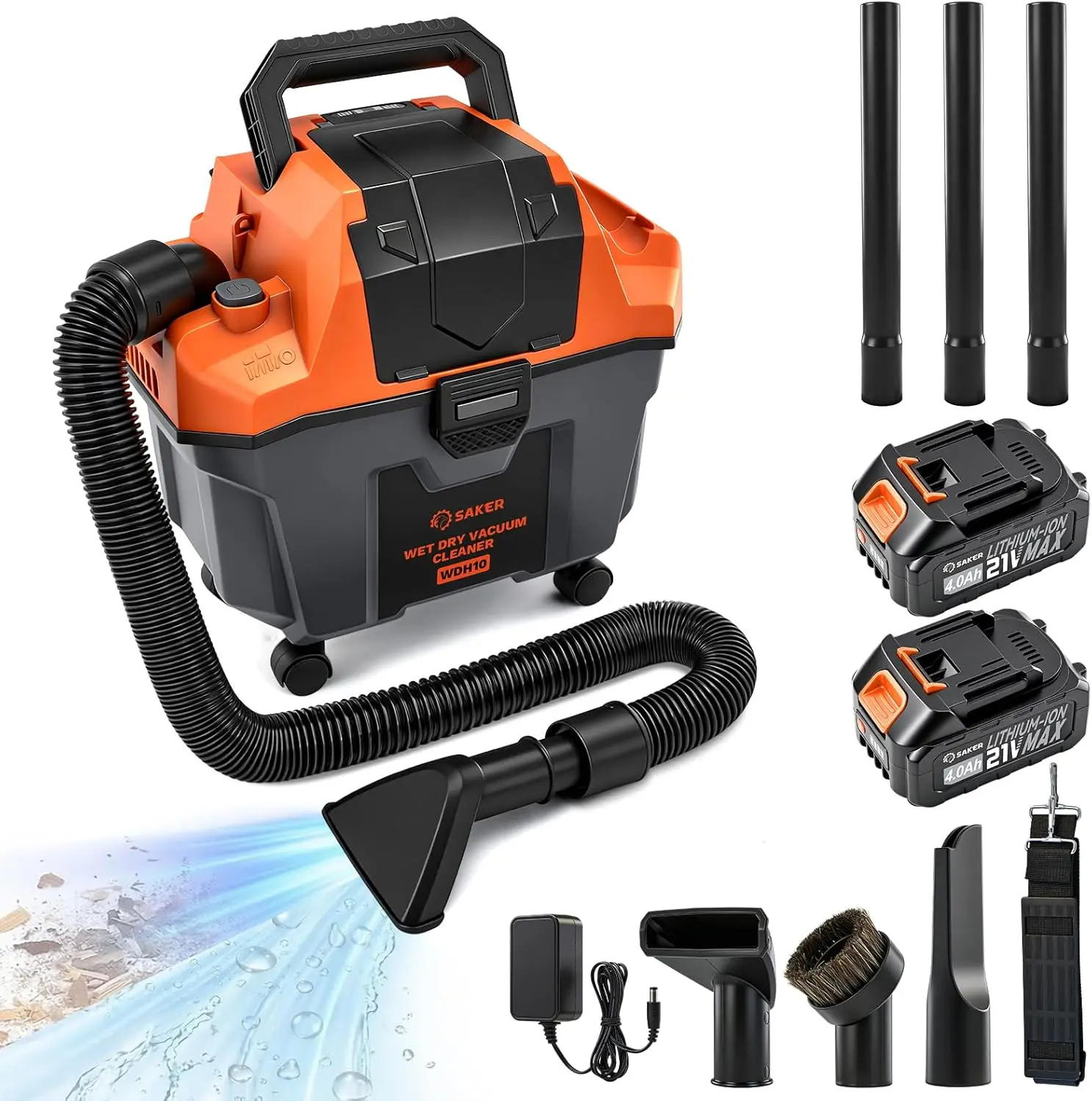 Cordless Wet and Dry Shop Vacuum 17kPa 2.6 Gallon Portable Shop Vacuum Cleaner with Storage Rack, 2×4.0Ah Batteries, Strap, HEPA
Cordless Wet and Dry Shop Vacuum 17kPa 2.6 Gallon Portable Shop Vacuum Cleaner with Storage Rack, 2×4.0Ah Batteries, Strap, HEPA