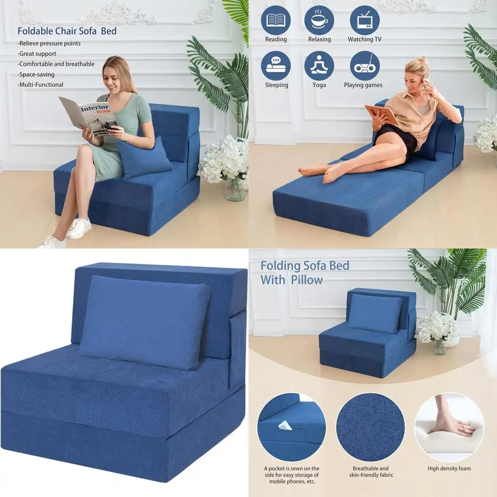 Convertible Sofa Bed with Pillow, Sleeper Chair for Living Room, Dorm, or Office (Blue, Single)
Convertible Sofa Bed with Pillow, Sleeper Chair for Living Room, Dorm, or Office (Blue, Single)