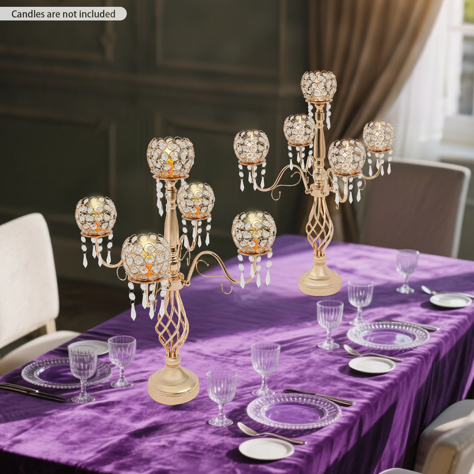 Crystal Candelabra, 2Pcs 5-Arm 26In Gold Candle Holders, Elegant Chandelier for Wedding Centerpiece, Dining Table, Party, Decor
Crystal Candelabra, 2Pcs 5-Arm 26In Gold Candle Holders, Elegant Chandelier for Wedding Centerpiece, Dining Table, Party, Decor