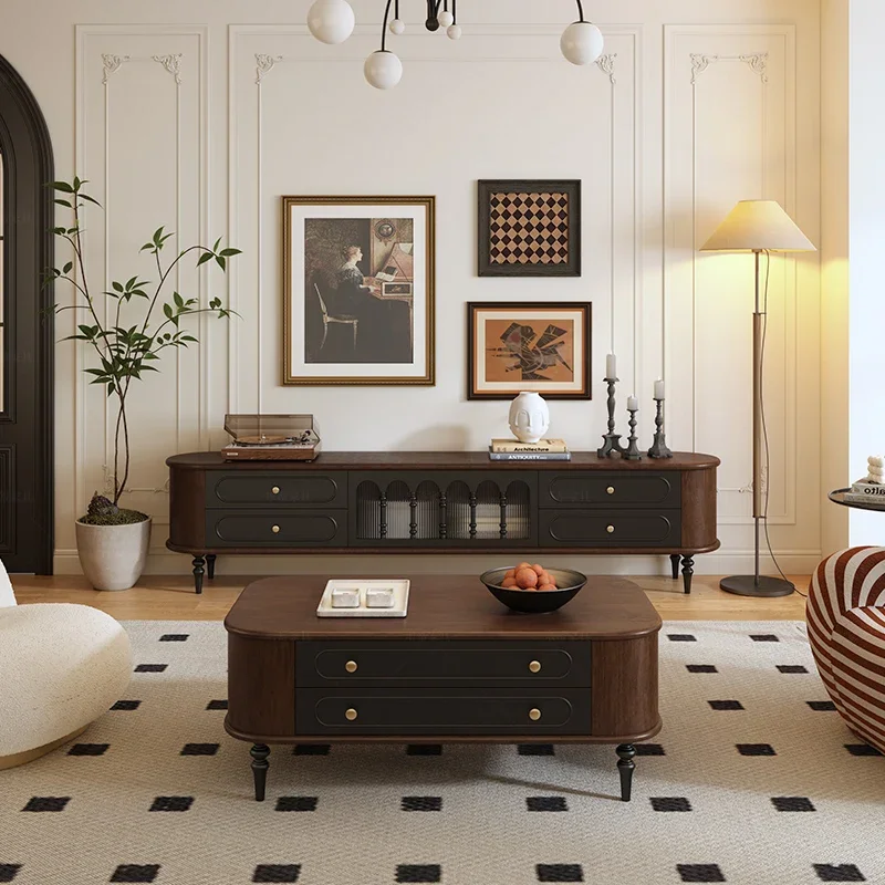 French retro solid wood TV cabinet black American living room coffee table TV cabinet combination floor locker storage
French retro solid wood TV cabinet black American living room coffee table TV cabinet combination floor locker storage