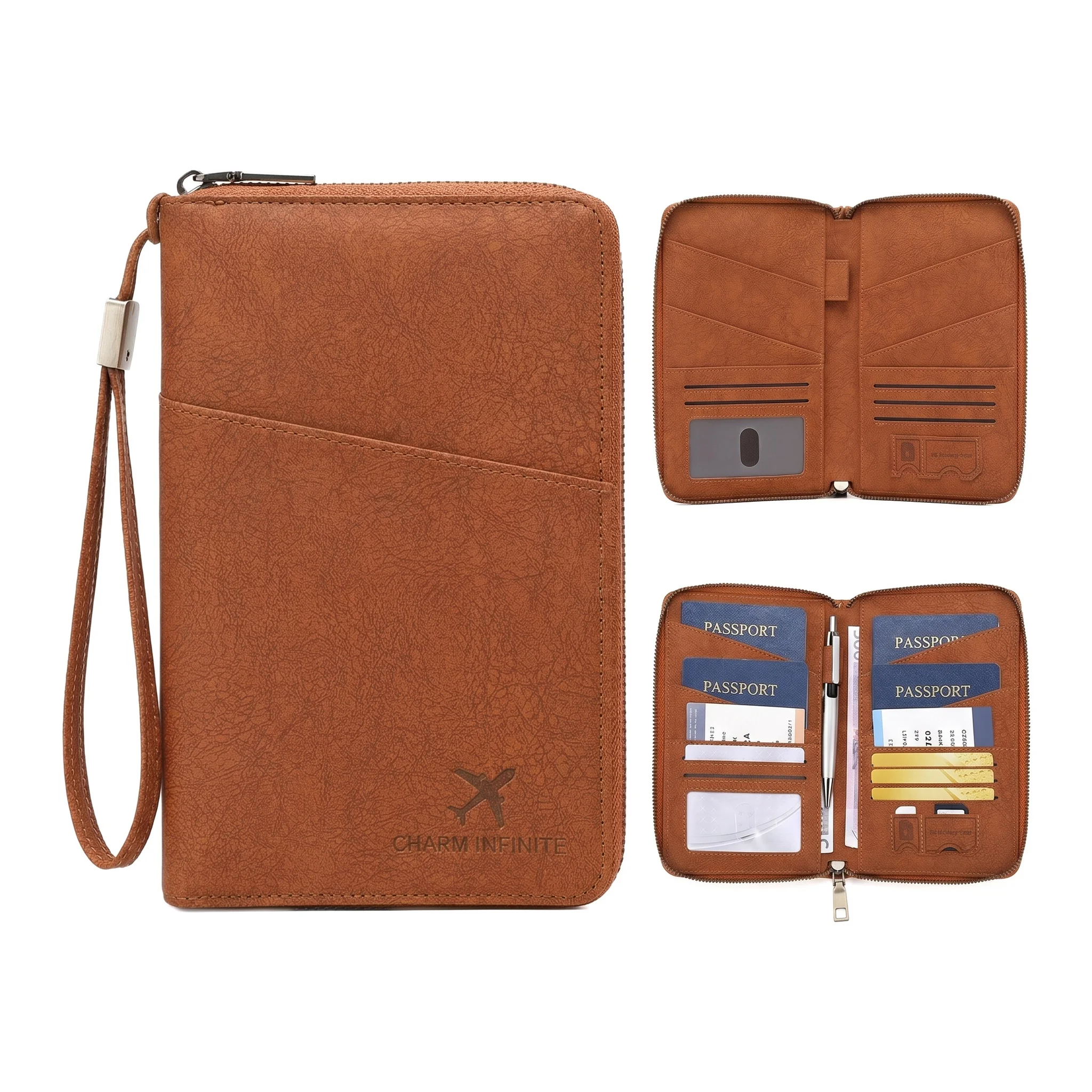 Multi-Functional RFID Blocking Passport Wallet Zipper Travel Document Holder Wrist Strap Multi Passports Card Ticket Organizer
Multi-Functional RFID Blocking Passport Wallet Zipper Travel Document Holder Wrist Strap Multi Passports Card Ticket Organizer