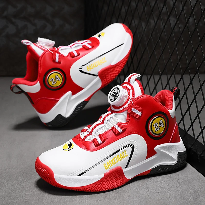 Brand Kids Basketball Shoes Rotary Buckle Design Boys Sneakers High Top Non-slip Leather Children Sports Shoes tênis de basquete
Brand Kids Basketball Shoes Rotary Buckle Design Boys Sneakers High Top Non-slip Leather Children Sports Shoes tênis de basquete