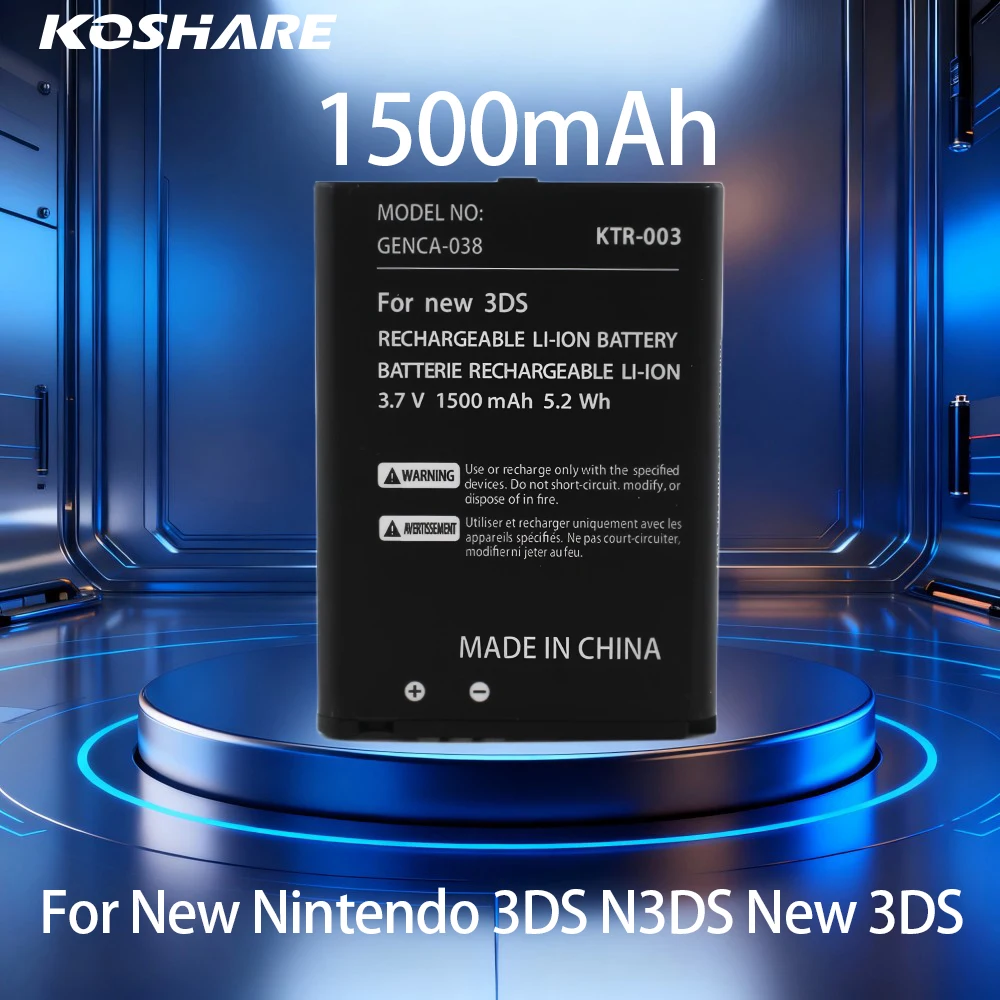 KOSHARE Battery for KTR-003 1500mAh 3.7V Rechargeable Lithium Batteries New Nintendo 3DS N3DS New 3DS Game Console KTR003
KOSHARE Battery for KTR-003 1500mAh 3.7V Rechargeable Lithium Batteries New Nintendo 3DS N3DS New 3DS Game Console KTR003