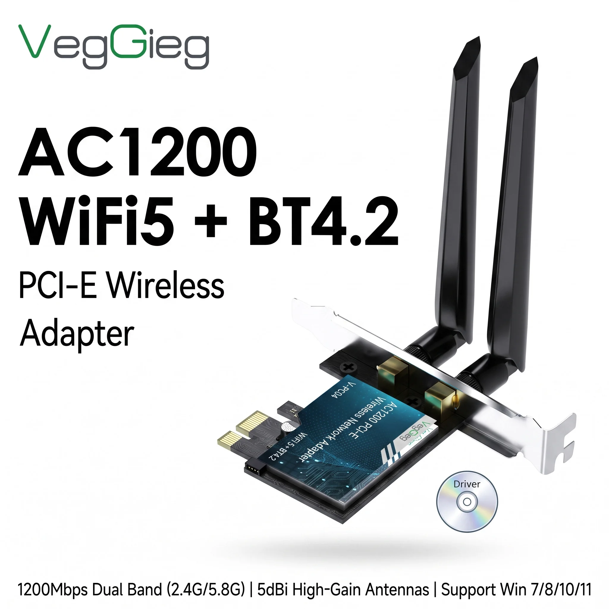 PCI-E WiFi 6 AX1800 Bluetooth 5.2 Dual Band 2.4G/5.0G Wireless Network Card - Desktop PC Wireless Adapter
PCI-E WiFi 6 AX1800 Bluetooth 5.2 Dual Band 2.4G/5.0G Wireless Network Card - Desktop PC Wireless Adapter