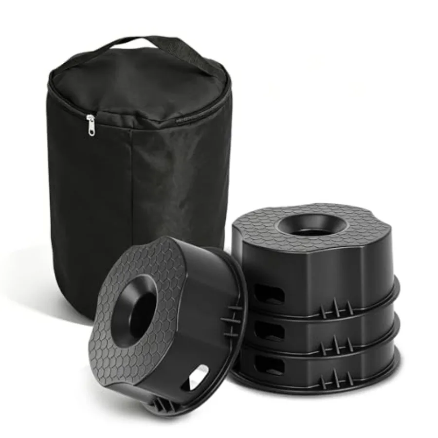 RV camper stabilizer pads, heavy duty polyethylene, black, 4.1 high with 12, 000 lbs capacity, universal fit for travel trailer
RV camper stabilizer pads, heavy duty polyethylene, black, 4.1 high with 12, 000 lbs capacity, universal fit for travel trailer