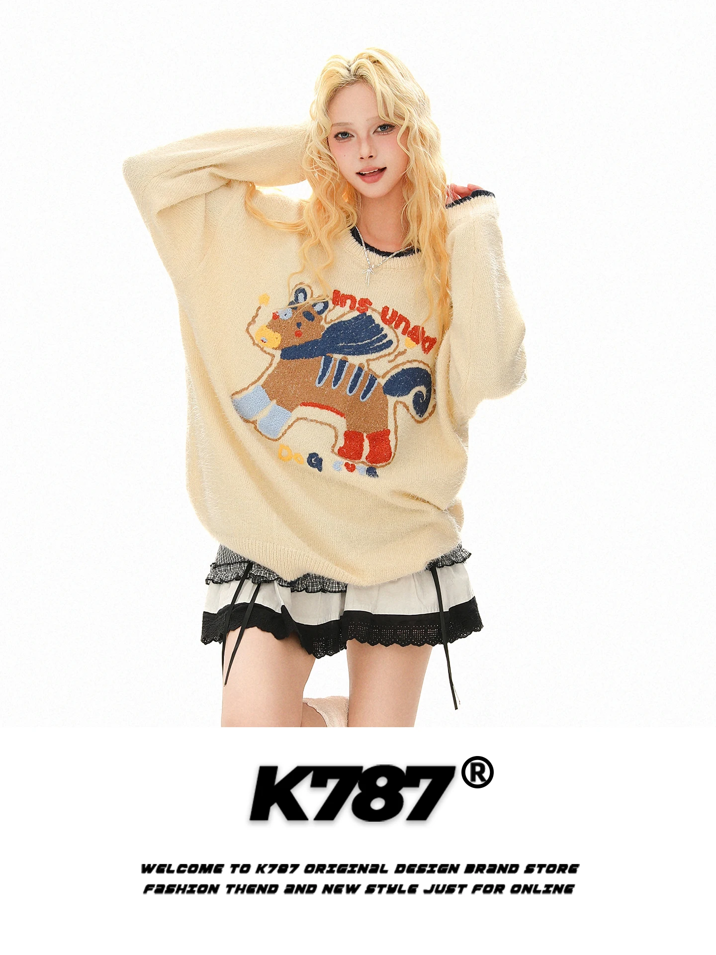 American Retro Fun Embroidered Loose Fit Overhead Sweater Men Women Lazy Sle Soft Couple Knitted irt Casual Sle
American Retro Fun Embroidered Loose Fit Overhead Sweater Men Women Lazy Sle Soft Couple Knitted irt Casual Sle