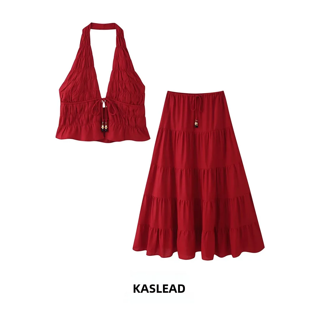 KASLEAD New Women's Fashion Blended Neck Hanging Top Midi Skirt Two-Piece Set Summer Season Casual Wear Ladies' Ensemble
KASLEAD New Women's Fashion Blended Neck Hanging Top Midi Skirt Two-Piece Set Summer Season Casual Wear Ladies' Ensemble