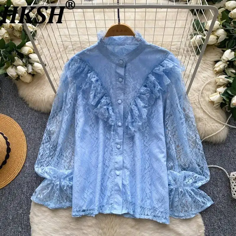HKSH Women's Shirt French Style Elegant Stylish Lace Long Sleeve Ruffles Single Breasted Solid Color Loose Casual Blouse HK25114
HKSH Women's Shirt French Style Elegant Stylish Lace Long Sleeve Ruffles Single Breasted Solid Color Loose Casual Blouse HK25114