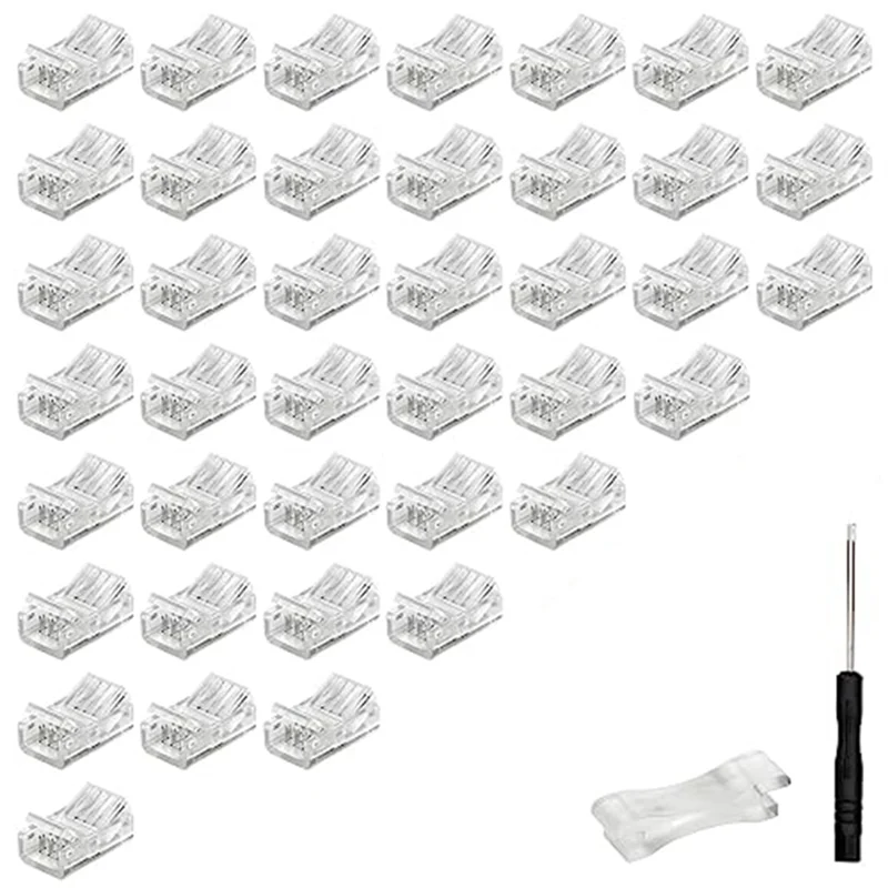 ABJY-40 Pack RGB LED Light Strip Connectors 4-Pin 10Mm Solderless LED Strip To Wire Quick Connector, Waterproof Adapter
ABJY-40 Pack RGB LED Light Strip Connectors 4-Pin 10Mm Solderless LED Strip To Wire Quick Connector, Waterproof Adapter