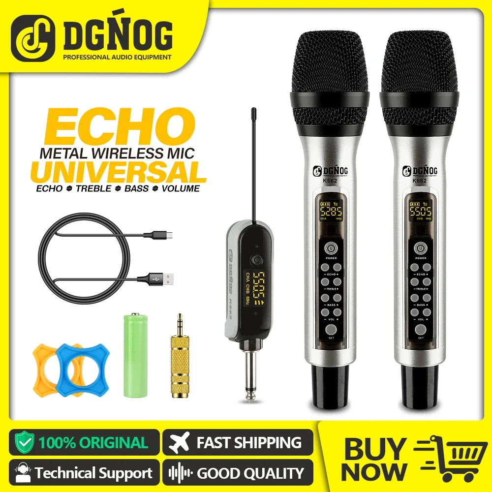 K662 2 Channel Metal Wireless Microphone With Echo UHF Dual Handheld Dynamic Mic System For Home Campus Karaoke 60 Frequency
K662 2 Channel Metal Wireless Microphone With Echo UHF Dual Handheld Dynamic Mic System For Home Campus Karaoke 60 Frequency