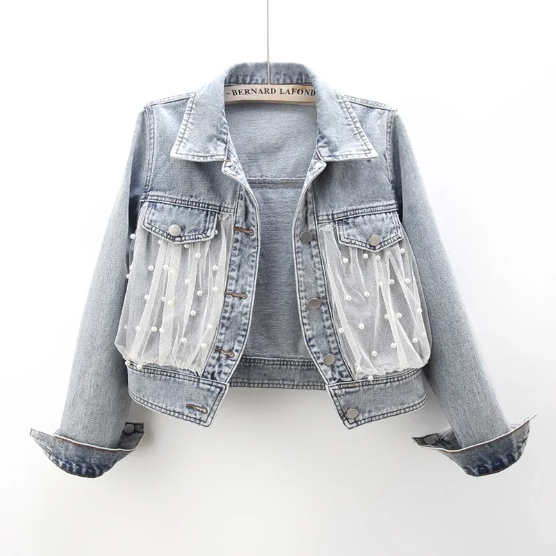 Heavy Industry Mesh Beading Denim Jackets Women Slim Short Cowboy Outerwear Vintage Blue Long Sleeve Jeans Jacket Coat Female
Heavy Industry Mesh Beading Denim Jackets Women Slim Short Cowboy Outerwear Vintage Blue Long Sleeve Jeans Jacket Coat Female