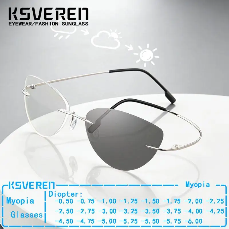 Безрамные фотохромные очки для близорукости из титанового сплава с памятью для мужчин и женщин, очки для близорукости, уличные обесцвеченные очки по рецепту
Безрамные фотохромные очки для близорукости из титанового сплава с памятью для мужчин и женщин, очки для близорукости, уличные обесцвеченные очки по рецепту