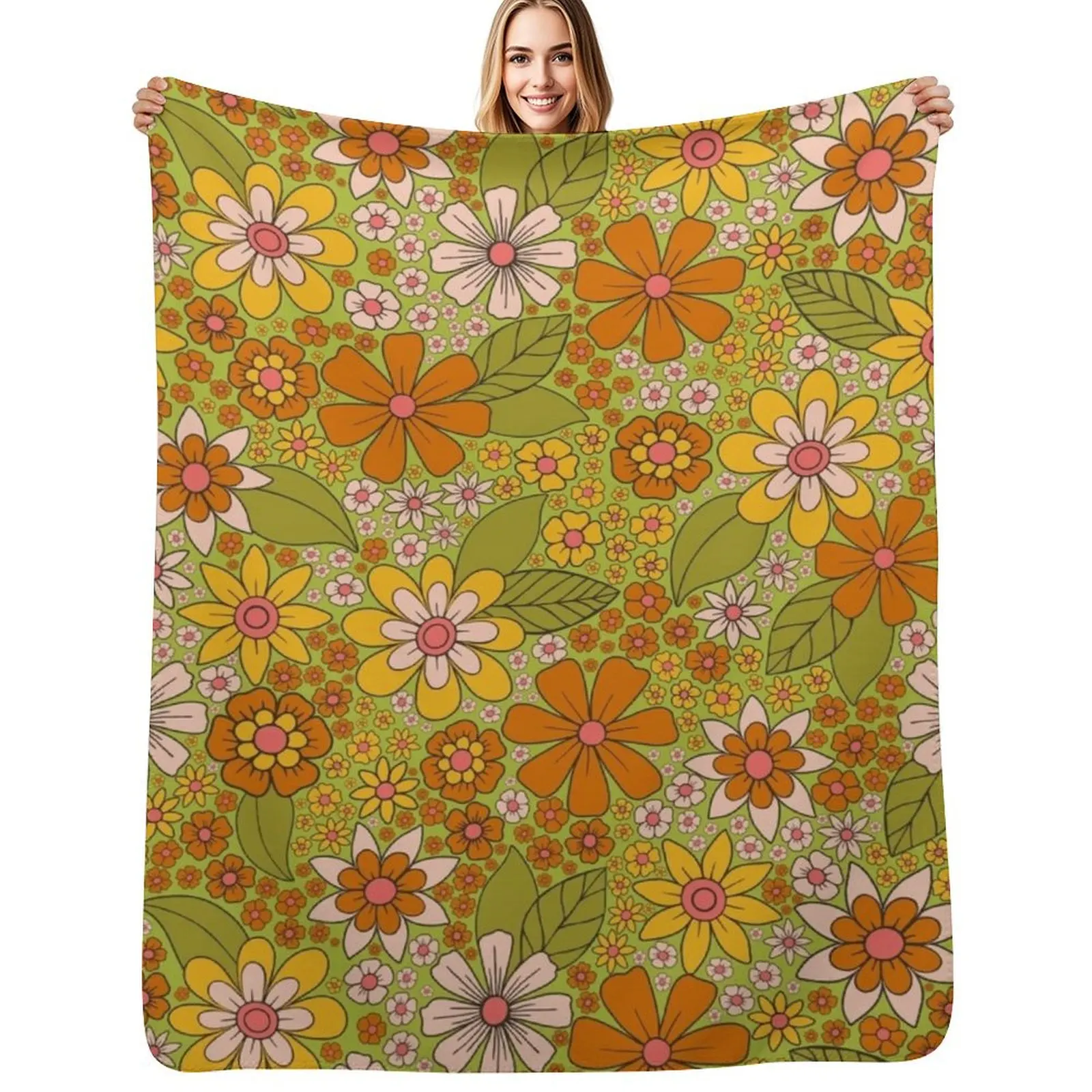 1960s, 1970s Retro Floral in Green, Pink & Orange - Flower Power Throw Blanket blankets and throws Travel Soft Blankets 
1960s, 1970s Retro Floral in Green, Pink & Orange - Flower Power Throw Blanket blankets and throws Travel Soft Blankets