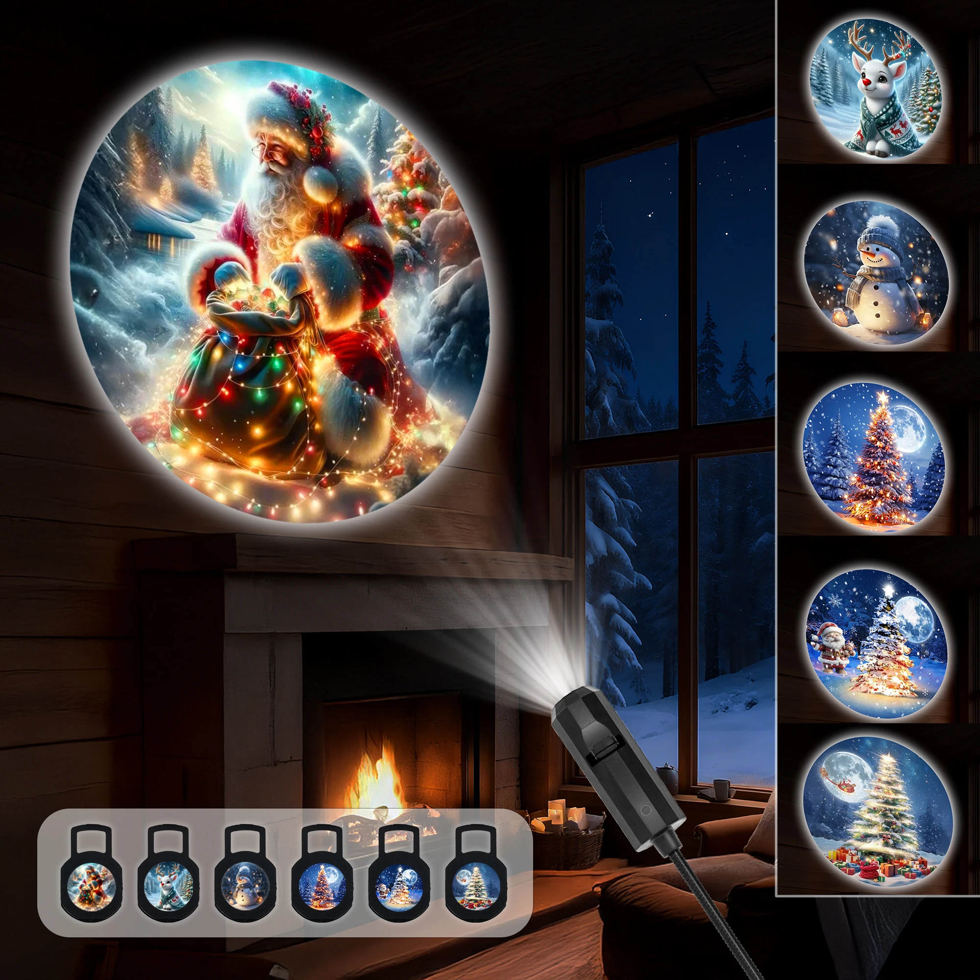 1 лампа и 6 проекционных светильников с рождественским узором, подходящая для потолка, стены и фонового декоративного освещения.
1 лампа и 6 проекционных светильников с рождественским узором, подходящая для потолка, стены и фонового декоративного освещения.