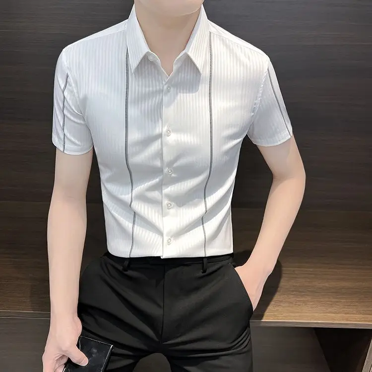 Trendy 2026 Thin Stripe Short Sleeve Men's Shirt Summer Fashion Slim Fit High-Quality Casual Wear
Trendy 2026 Thin Stripe Short Sleeve Men's Shirt Summer Fashion Slim Fit High-Quality Casual Wear