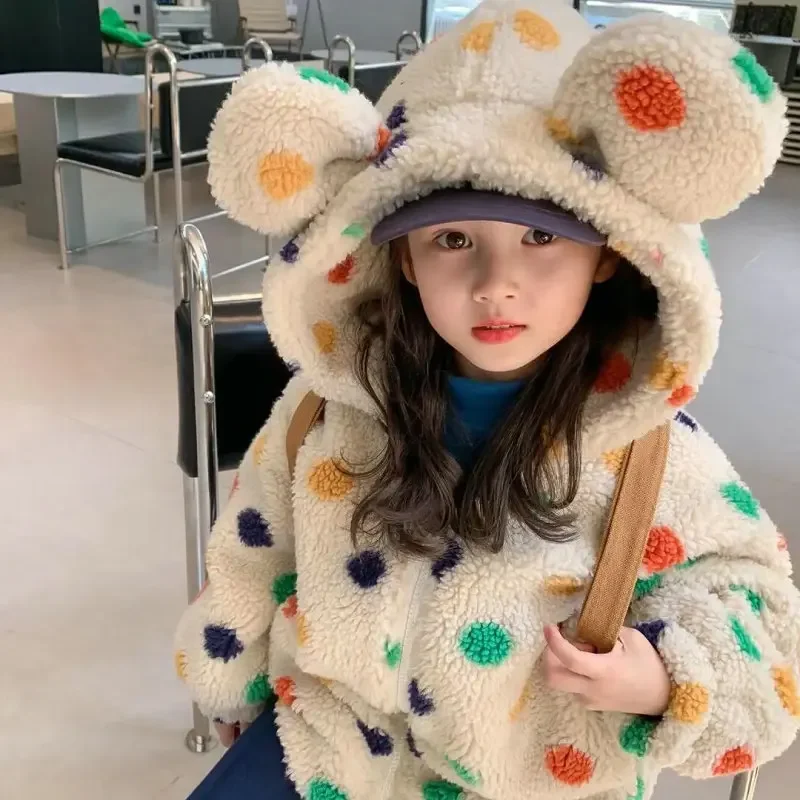 2025 Loose Girls' Coat Rainbow Polka Dots Hooded Big Ears Velvet Thickened Coat Top Winter New Children's Clothing
2025 Loose Girls' Coat Rainbow Polka Dots Hooded Big Ears Velvet Thickened Coat Top Winter New Children's Clothing