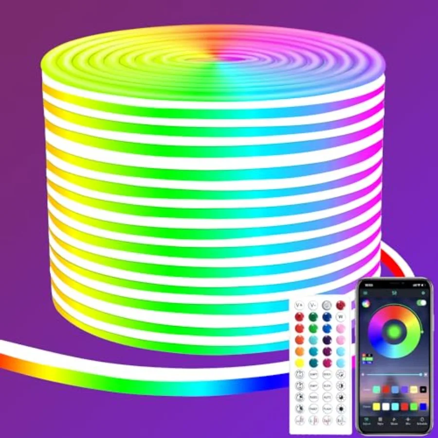 50Feet RGB LED neon Rope Lights LED neon Lights with Remote Control/APP Control IP65 Waterproof Flexible Neon LED Strip Lights
50Feet RGB LED neon Rope Lights LED neon Lights with Remote Control/APP Control IP65 Waterproof Flexible Neon LED Strip Lights