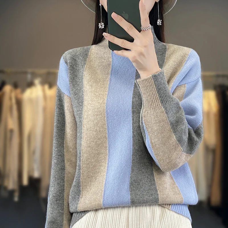 Autumn and Winter 100% Wool Women's Half High Neck Sweater Elegant Long Sleeve Cashmere Knitted Short Style Hot Selling Pullover
Autumn and Winter 100% Wool Women's Half High Neck Sweater Elegant Long Sleeve Cashmere Knitted Short Style Hot Selling Pullover