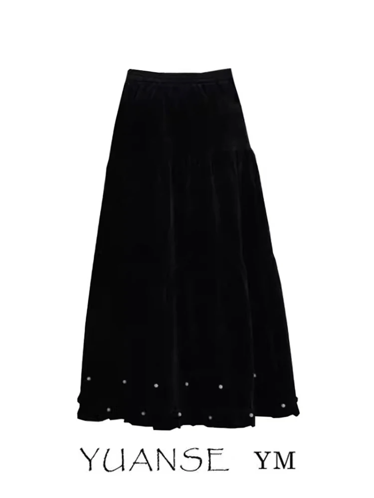 Elegant Black Velvet Half-length Skirt Women's Autumn Winter Slimming Long Skirt Beautiful Simple Style A-line Skirt
Elegant Black Velvet Half-length Skirt Women's Autumn Winter Slimming Long Skirt Beautiful Simple Style A-line Skirt