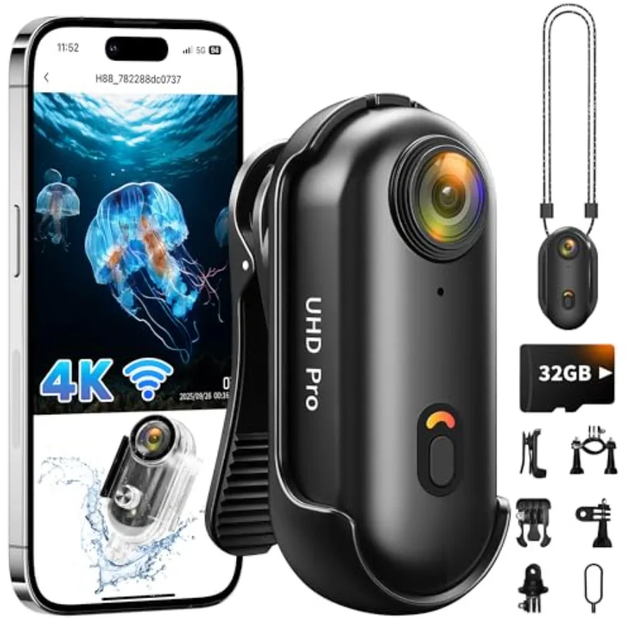 Body Camera 4K for vlogging, skiing, snowboarding, running, motorcycling, horse riding; waterproof ABS plastic; black; compact
Body Camera 4K for vlogging, skiing, snowboarding, running, motorcycling, horse riding; waterproof ABS plastic; black; compact