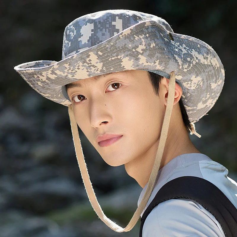 Custom Printed Logo Outdoor Camouflage Large Brim Sun Cap for Men Foldable Bucket Hat Hiking Fishing Breathable Boonie Hats
Custom Printed Logo Outdoor Camouflage Large Brim Sun Cap for Men Foldable Bucket Hat Hiking Fishing Breathable Boonie Hats
